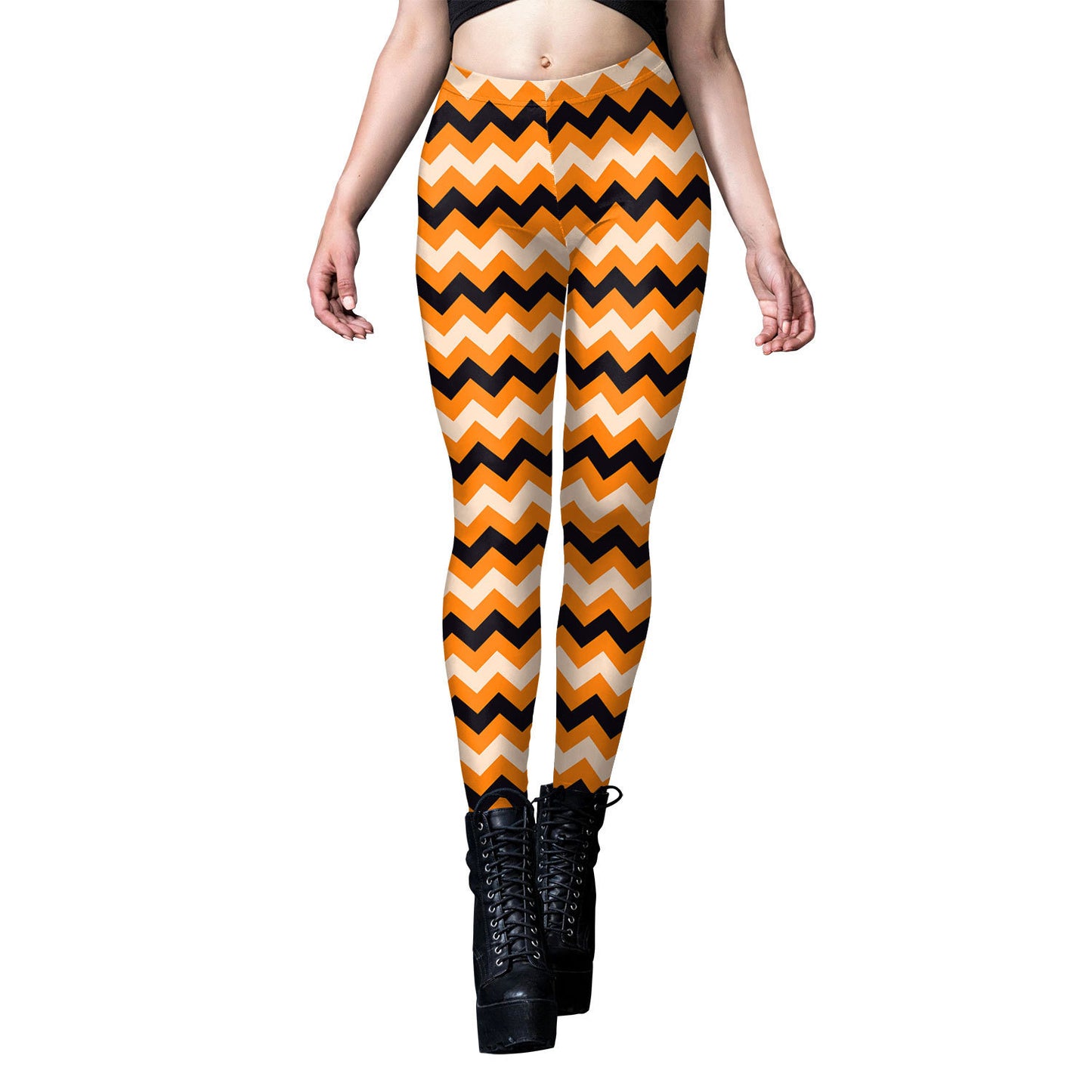 Halloween Pumpkin Head Digital Printing Stripe Tight Women's Leggings