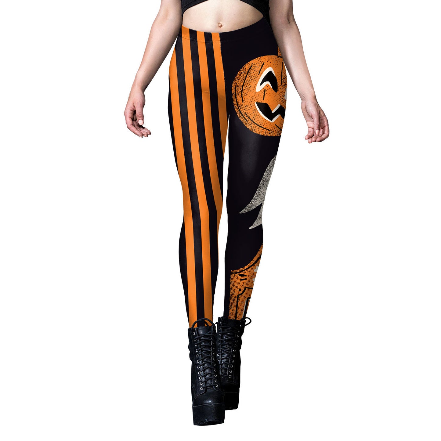 Halloween Pumpkin Head Digital Printing Stripe Tight Women's Leggings
