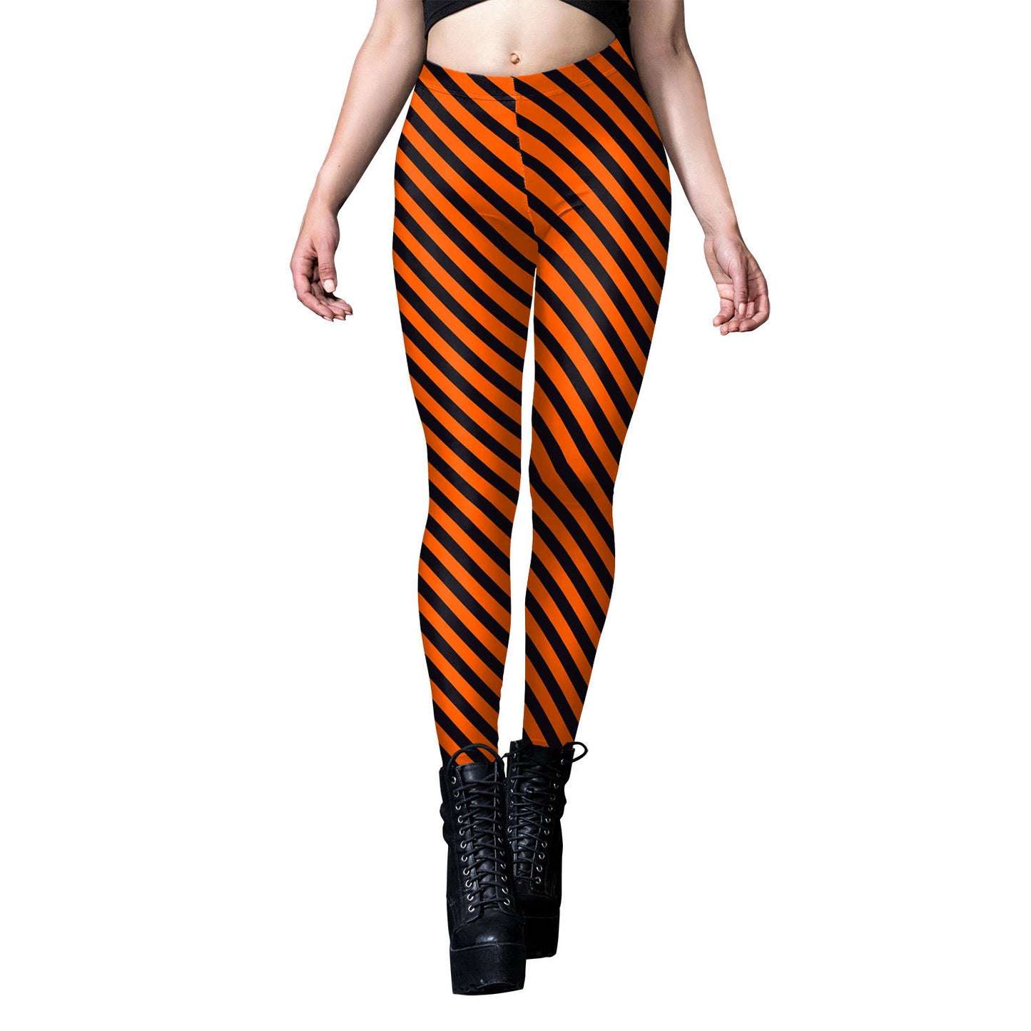 Halloween Pumpkin Head Digital Printing Stripe Tight Women's Leggings