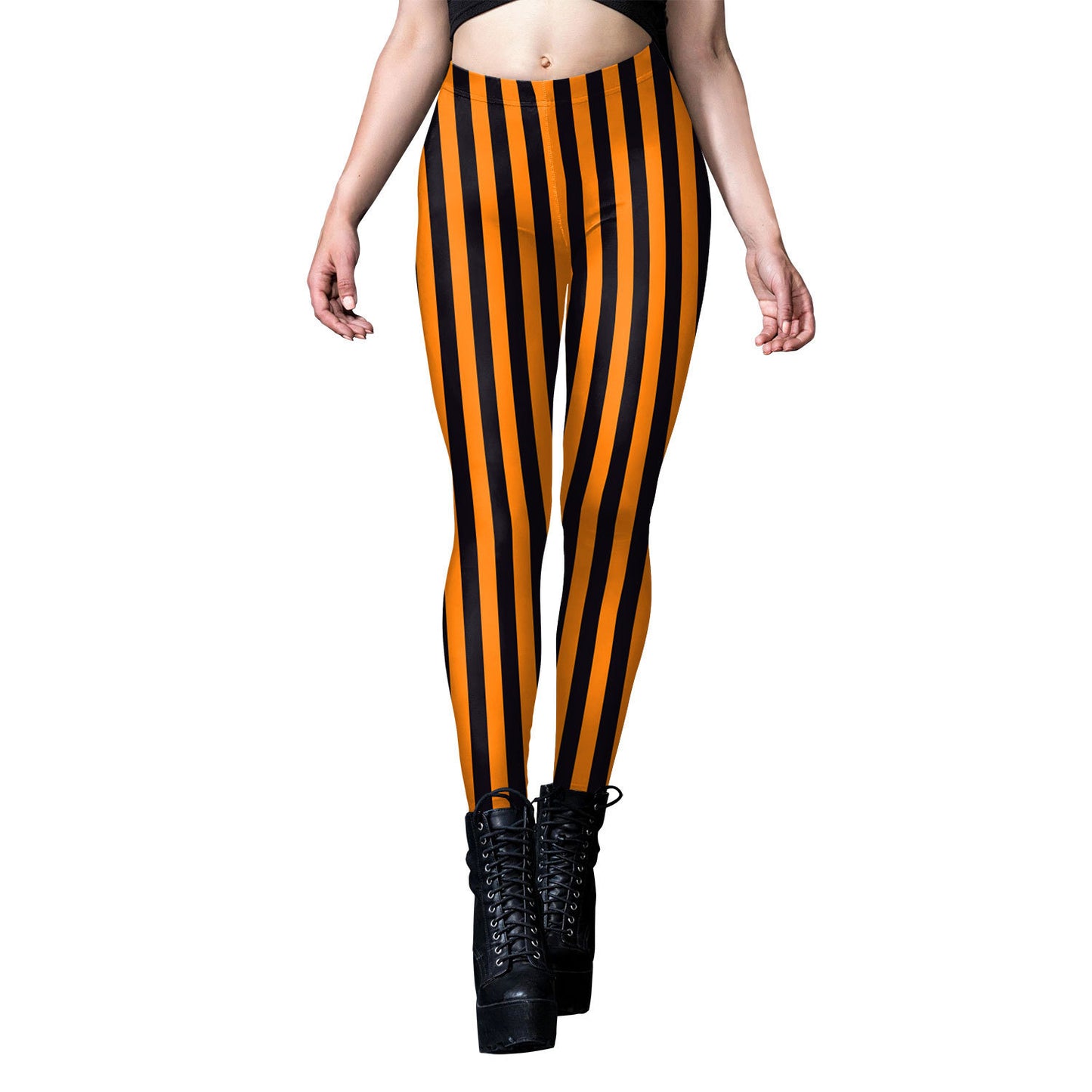 Halloween Pumpkin Head Digital Printing Stripe Tight Women's Leggings