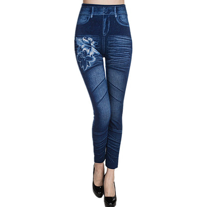 Lily Print Imitation Denim Leggings